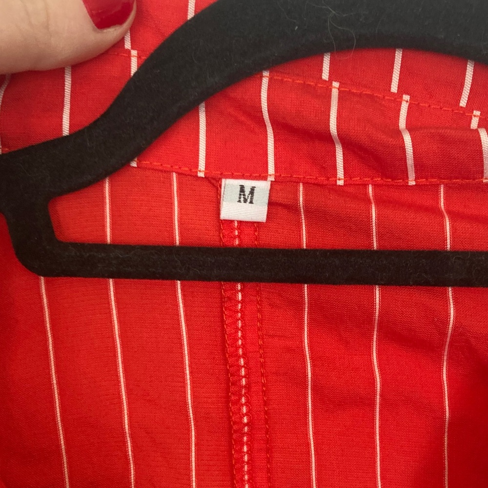 Cherry red striped button down blouse - image 2